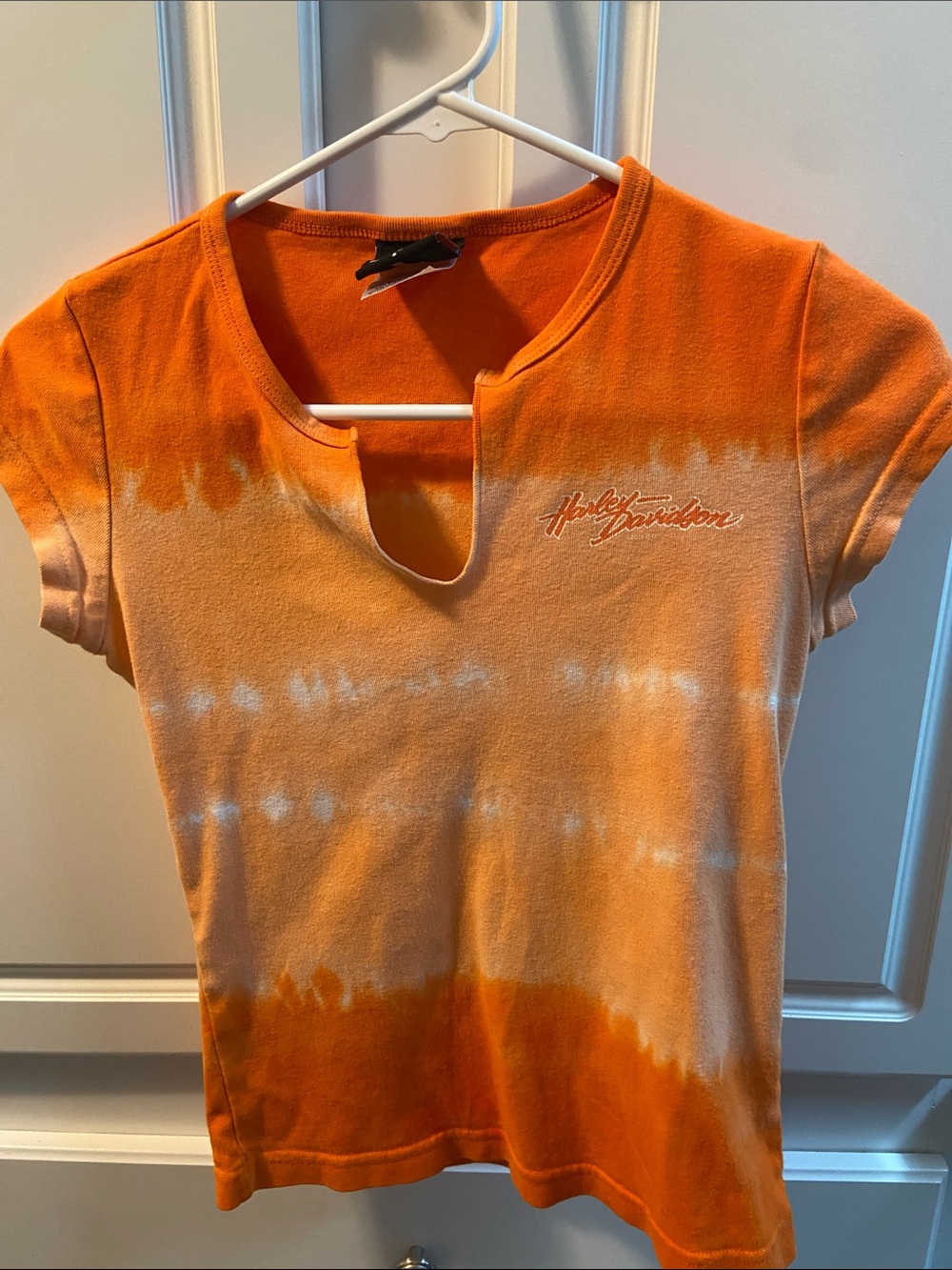Harley-Davidson Orange Tie-Dye Notch Neck Short Sleeve Tee